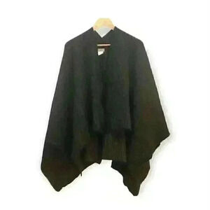 Maria Paola Calugi Italy Pinstripe Knit Wrap Wool Button Accent  Brown Black OS